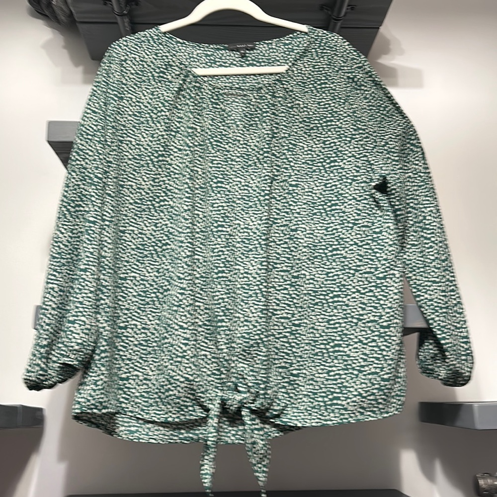 3/4 Sleeve Green & White Print Shirt